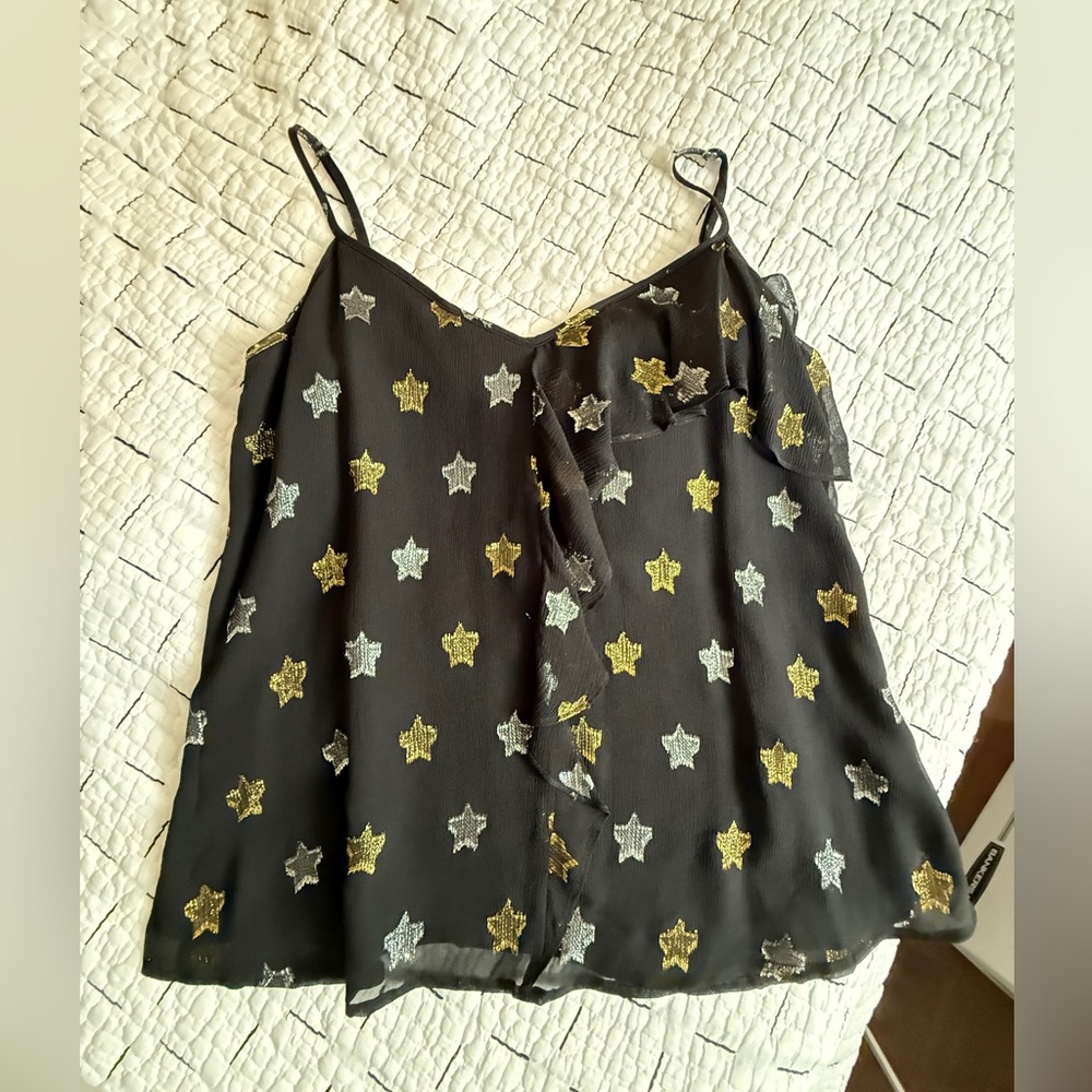 Rebecca Minkoff size M silk tank top w gold and silver metallic stars. Stunning!